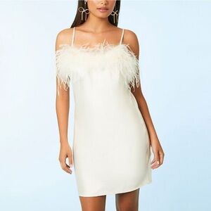 Forever 21 Cream Feather-Trimmed Dress